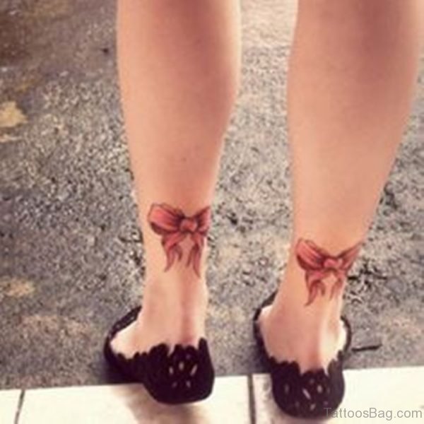 Fancy Bow Tattoo On Ankle