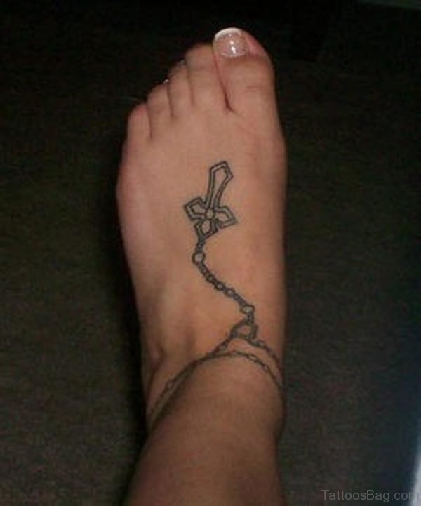 Fancy Rosary Tattoo On Ankle