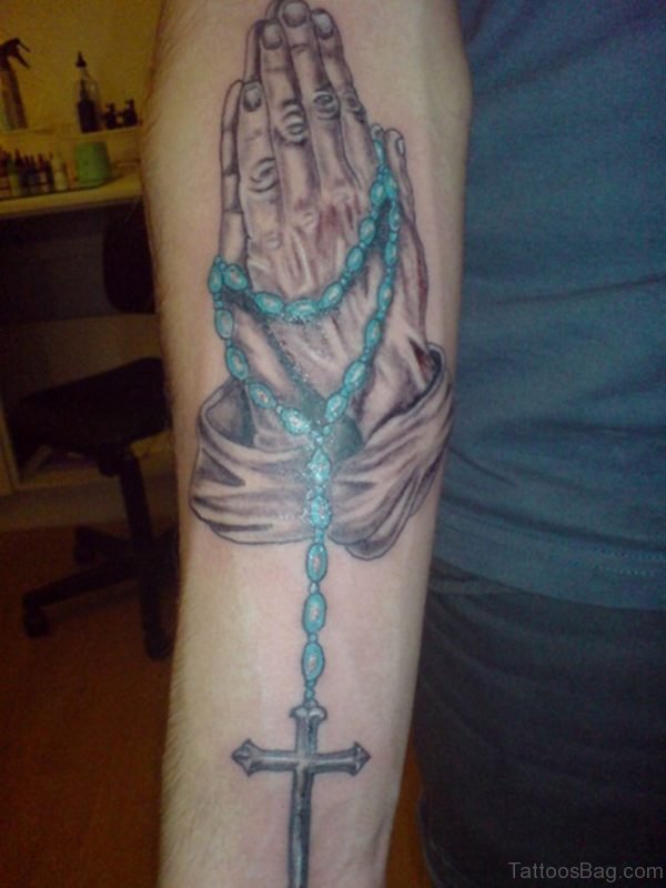 Fancy Rosary Tattoo On Arm Image