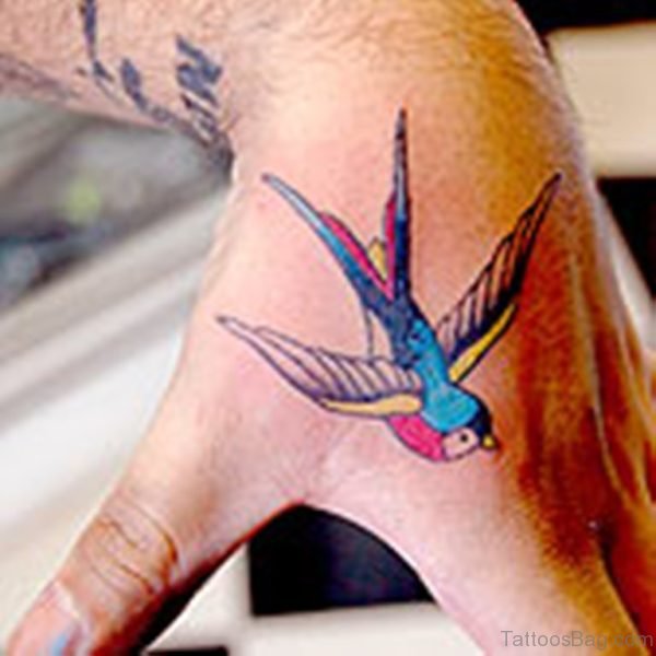 Fancy Swallow Tattoo On Hand