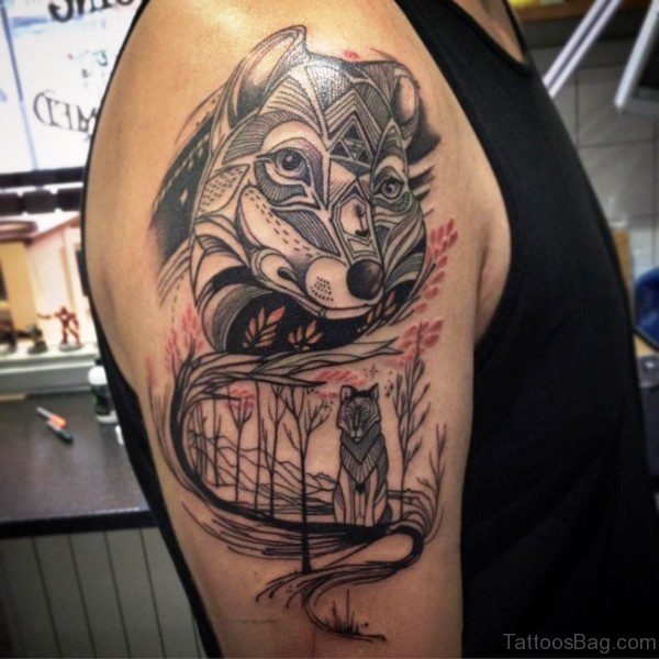 Fantastic Alpha Wolf Tattoo On Shoulder