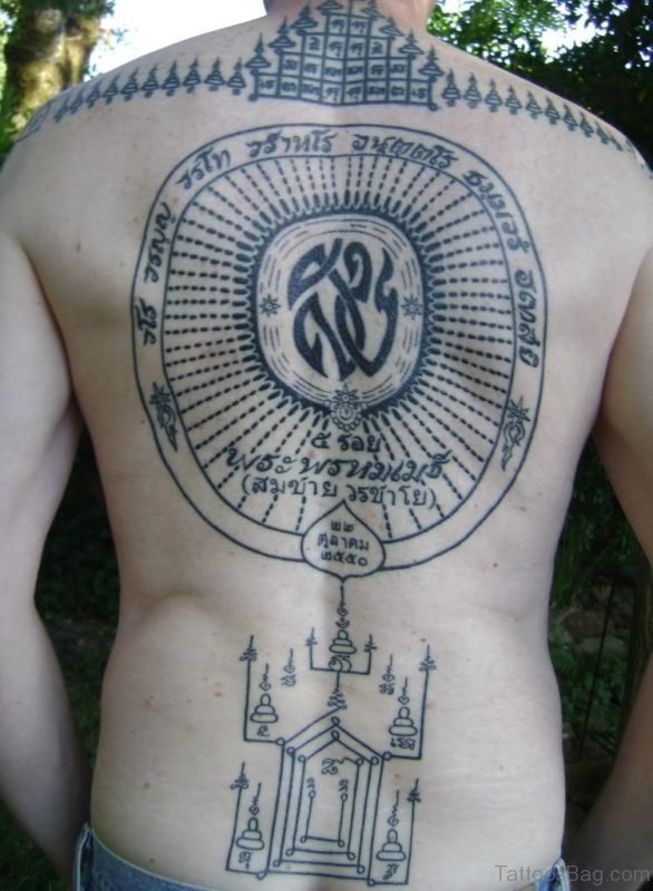 Fantastic Buddhist Tattoo On Back Body 