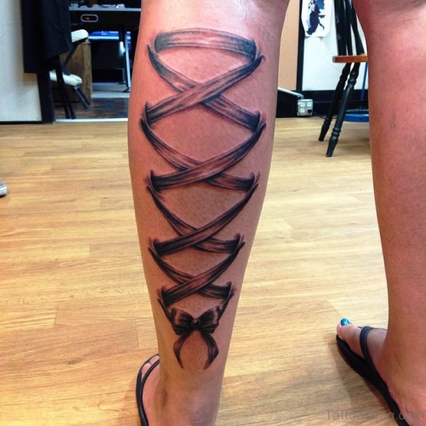 Fantastic Corset Tattoo On Leg