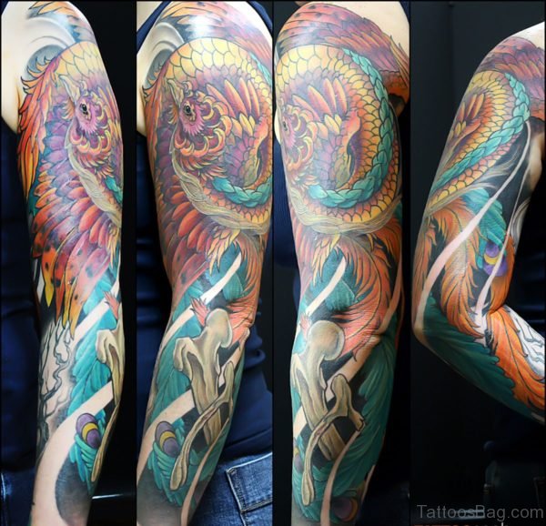 Fantastic Phoenix Tattoo On Full Sleeve 