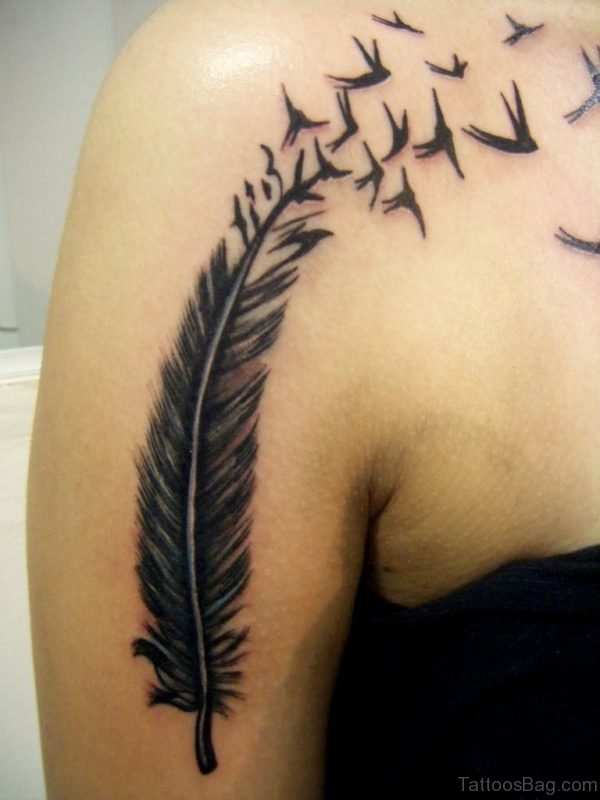 Feather Birds Tattoo On Shoulder