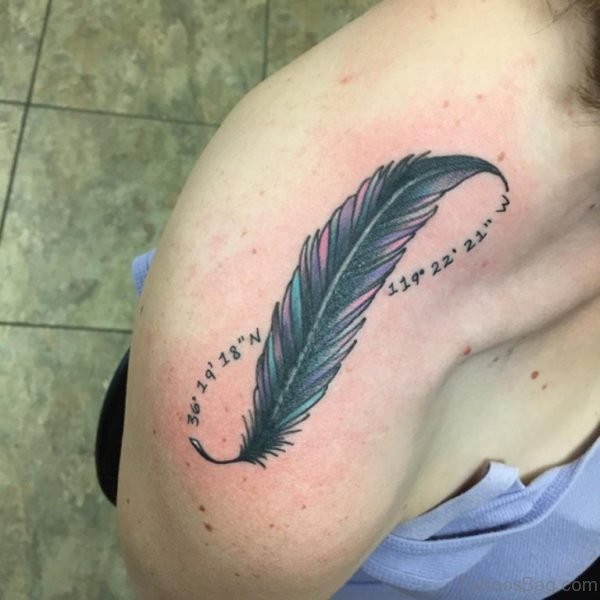 Feather Infinity Tattoo On Upper Shoulder