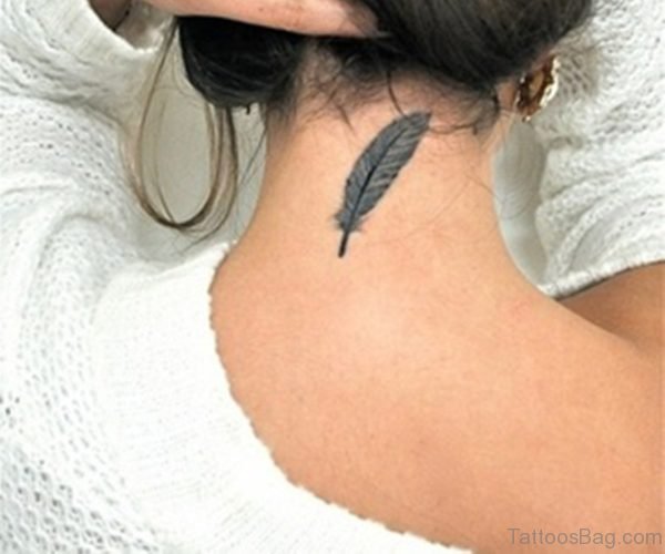 Feather Tattoo On Nape