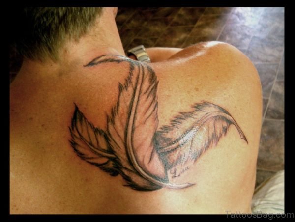Feathers Tattoo On Back Of Shoulder