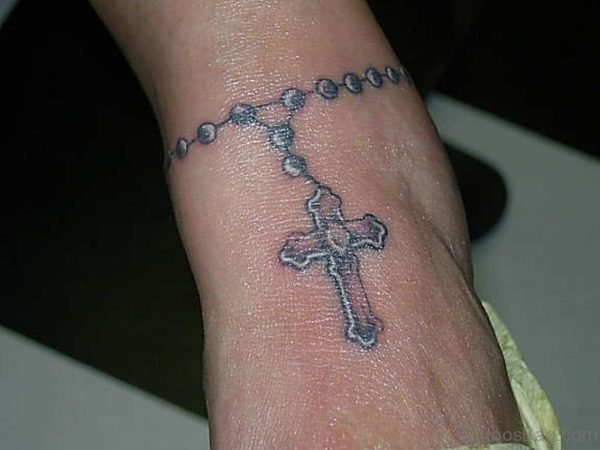 Fine Rosary Tattoo On Ankle