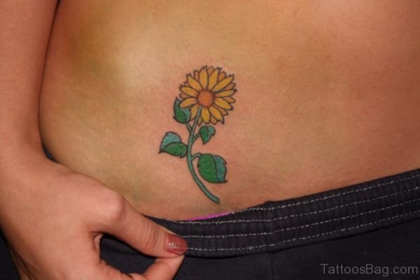 Fine Sunflower Tattoo On Waist