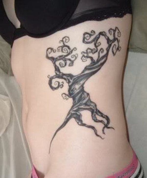 Fine Tree Tattoo On Rib