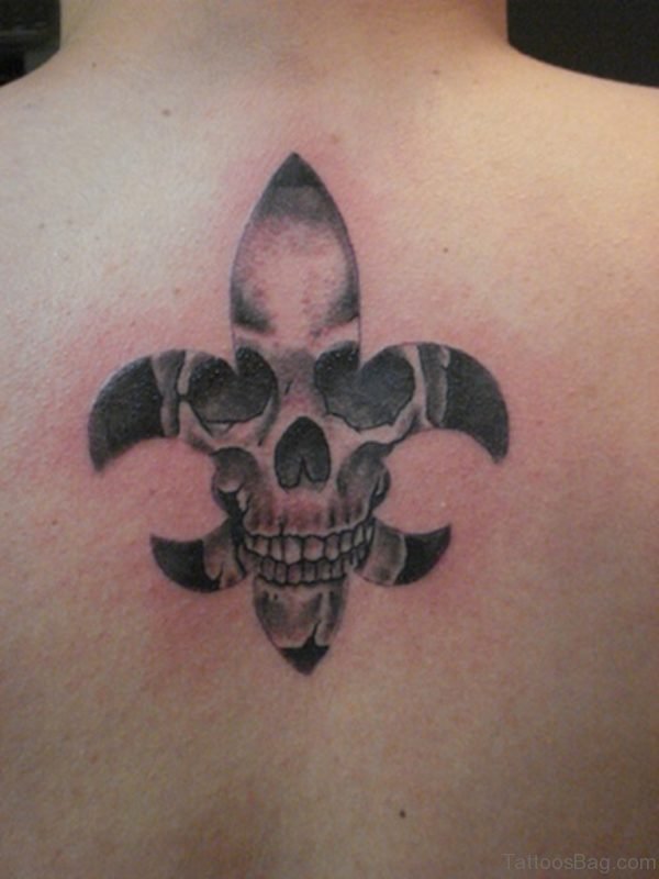 Fleur De Lis Skull Tattoo On Upper Back