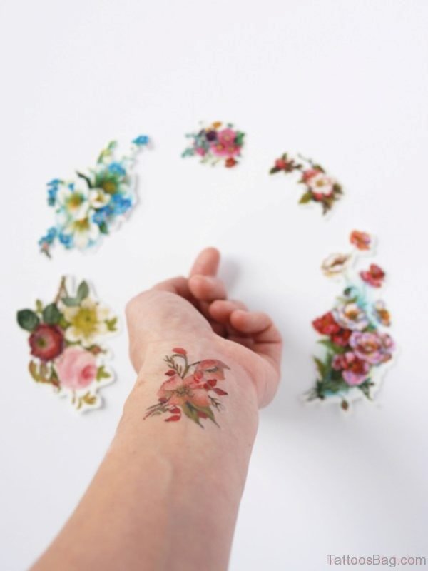 Floral Flower Tattoo On Wrist 