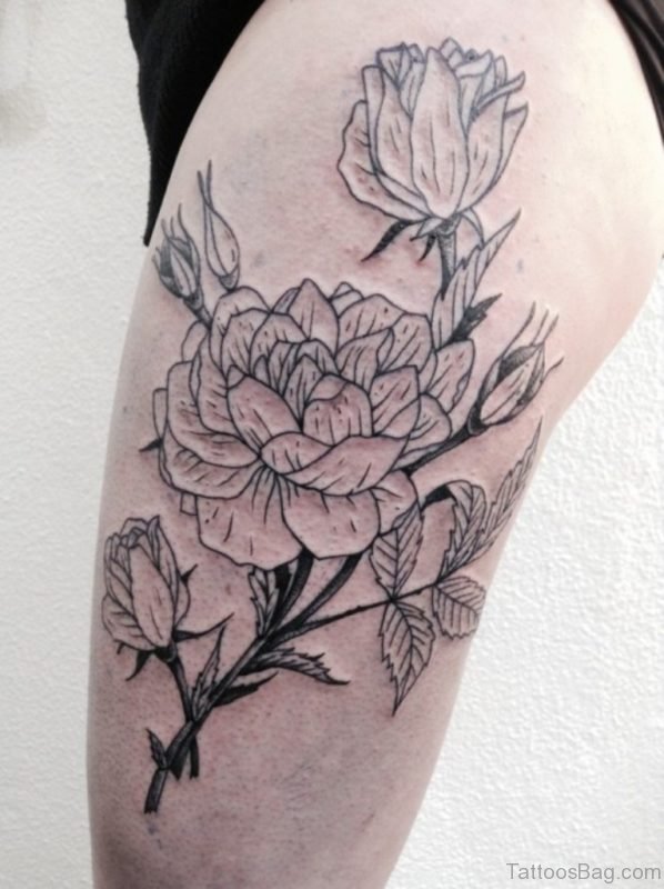Floral Tattoo Design On Thigh