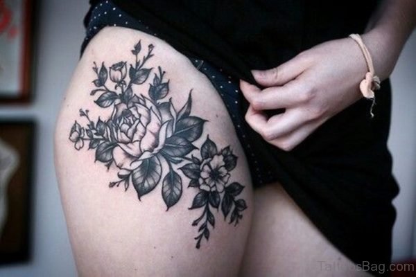 Floral Tattoo On Thigh 