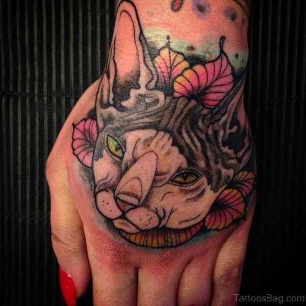 Flower And Cat Tattoo