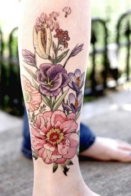 Flower Tattoo Design On Leg 