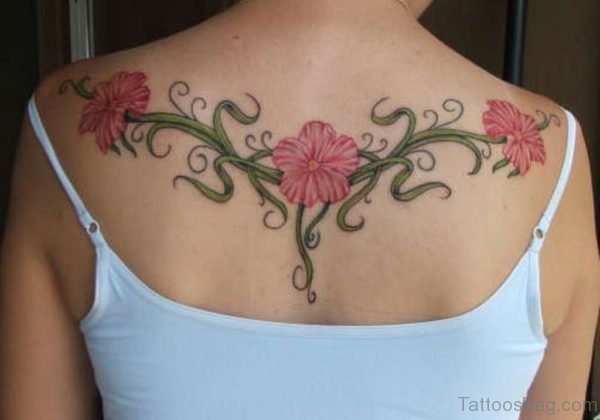 Flower Tattoo On Upper Back