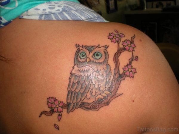 Flowers And Owl Tattoo