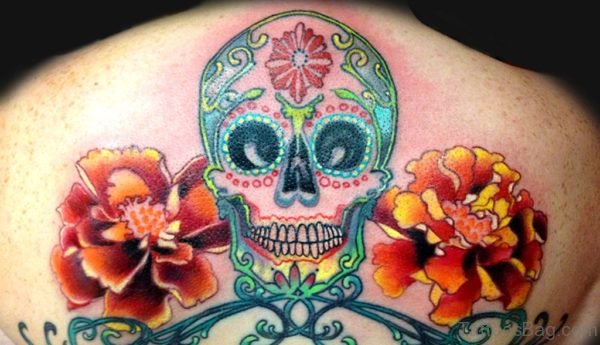 Flowers And Skull Tattoo