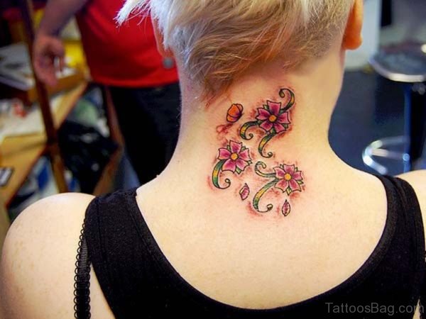 Flowers Tattoo On Nape 