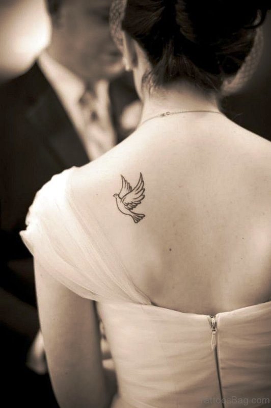 Flying Dove Tattoo On Back Shoulder