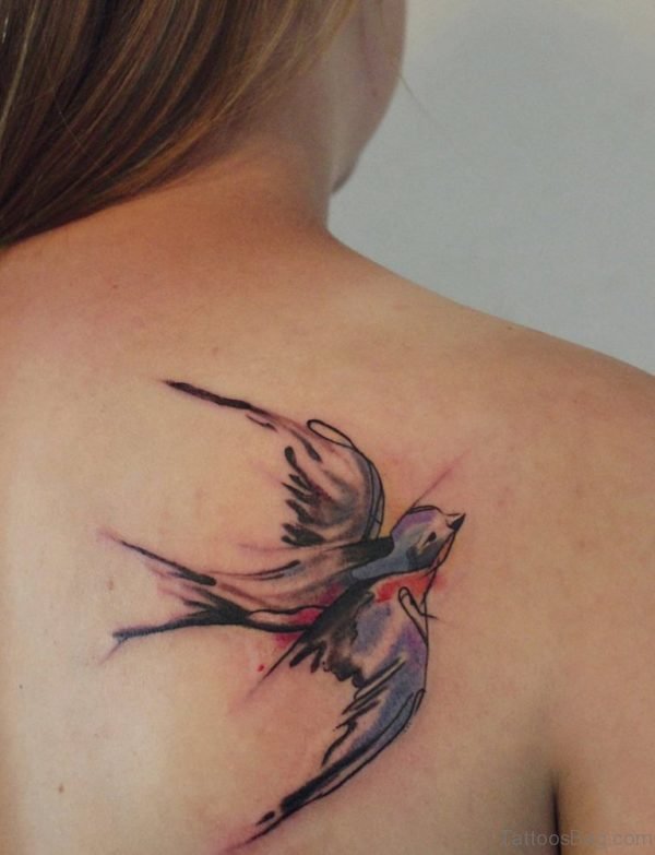 Flying Swallow Tattoo On Back 