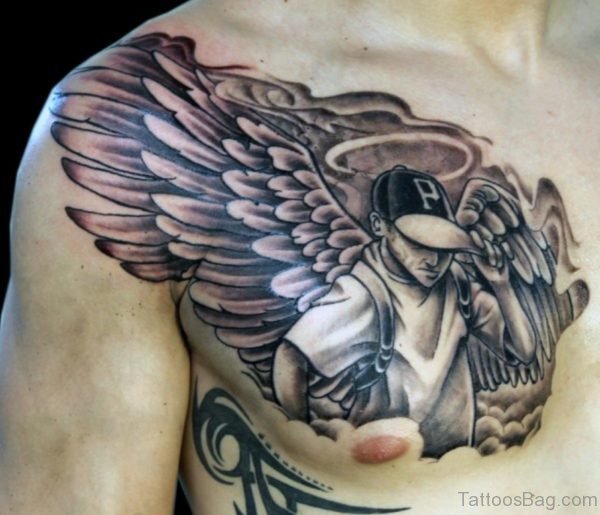 Funky Angel Tattoo on Chest 