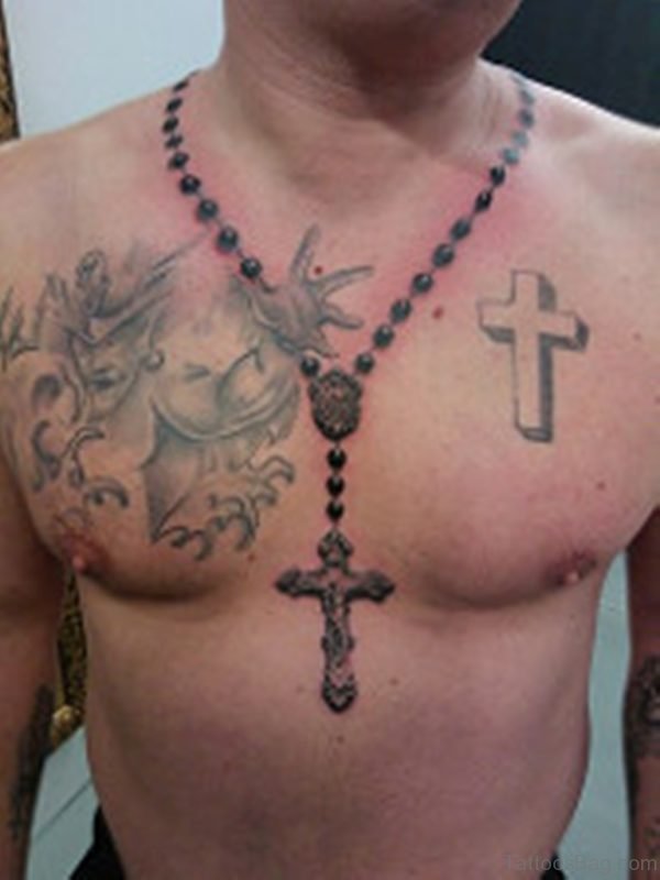 Funky Religious Rosary Tattoo On Front
