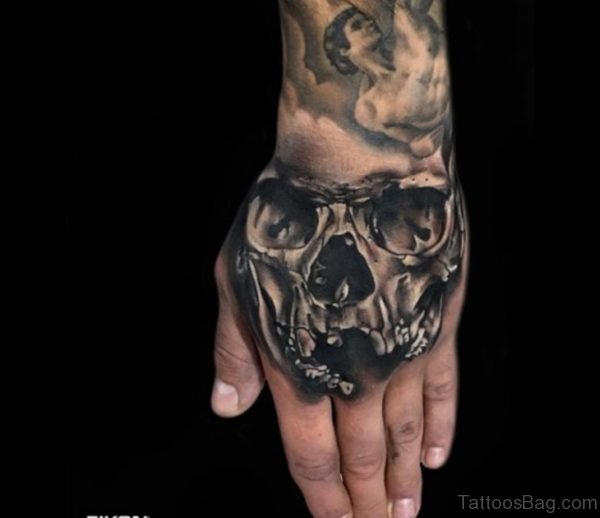 Funky Skull Tattoo On Hand