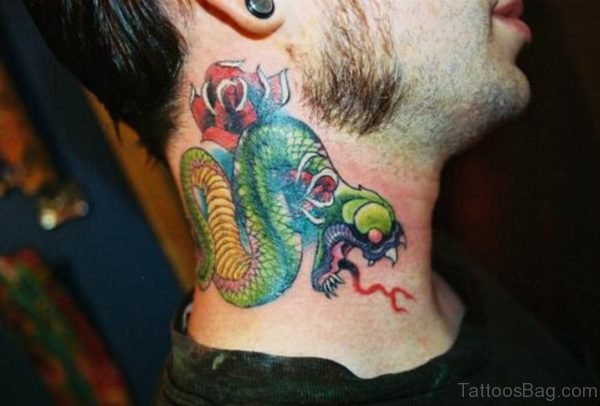 Funky Snake Tattoo On Neck