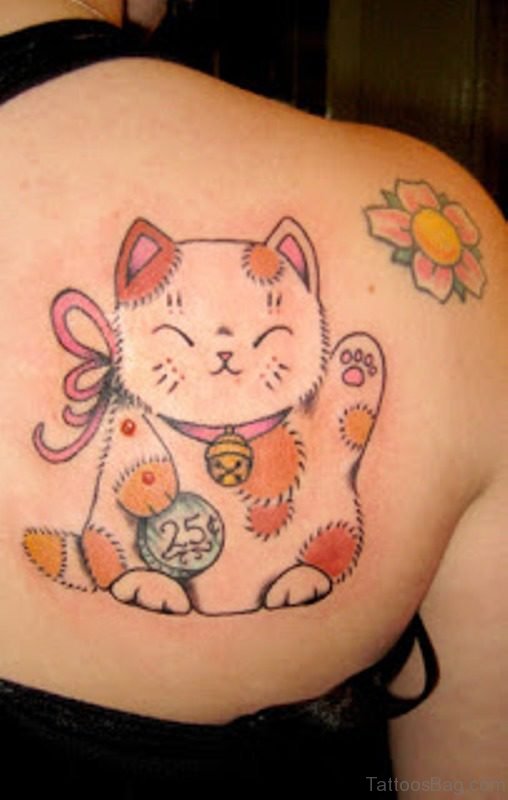 Funny Kitty Tattoo On Shoulder