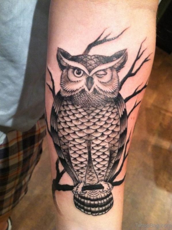 Funny Owl Tattoo On Arm 