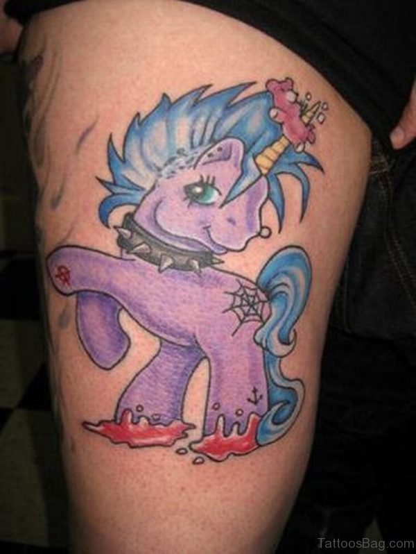 Funny Unicorn Tattoo On Thigh