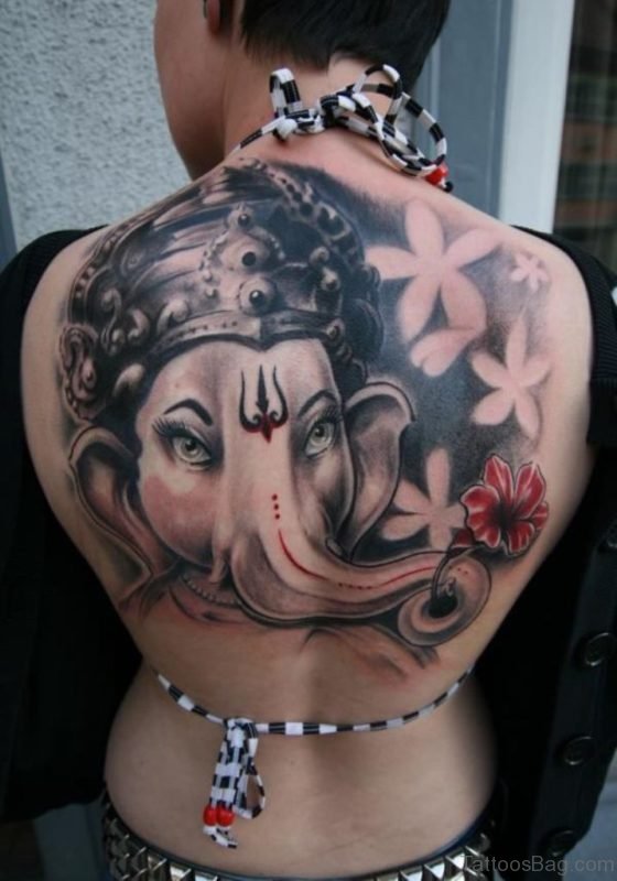 Ganesha Face Tattoo On Back