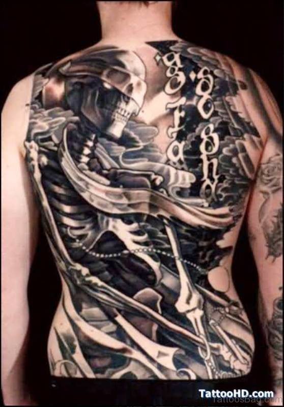 Gangsta Skeleton Tattoo On Back