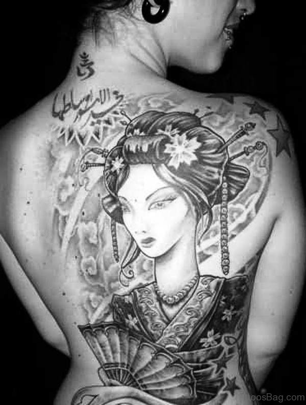 Geisha Girl Tattoo On Back Shoulder