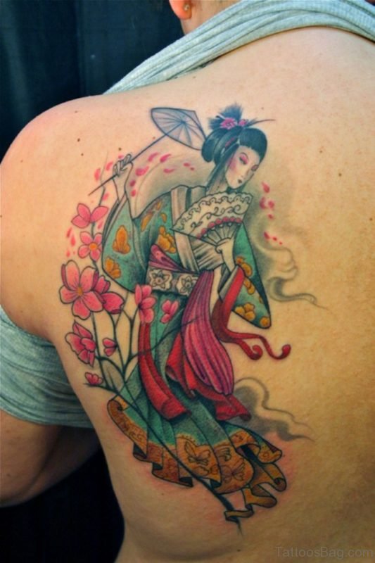 Geisha Girl Tattoo On Back 
