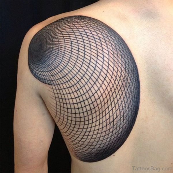 Geometric Black Tattoo On Left Shoulder 