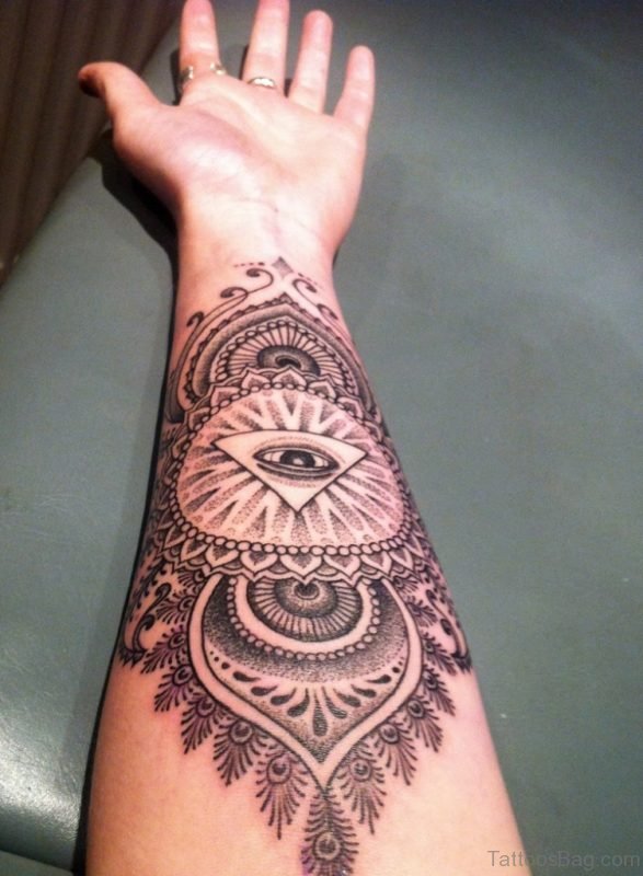 Geometric And Eye Tattoo On Wrist 