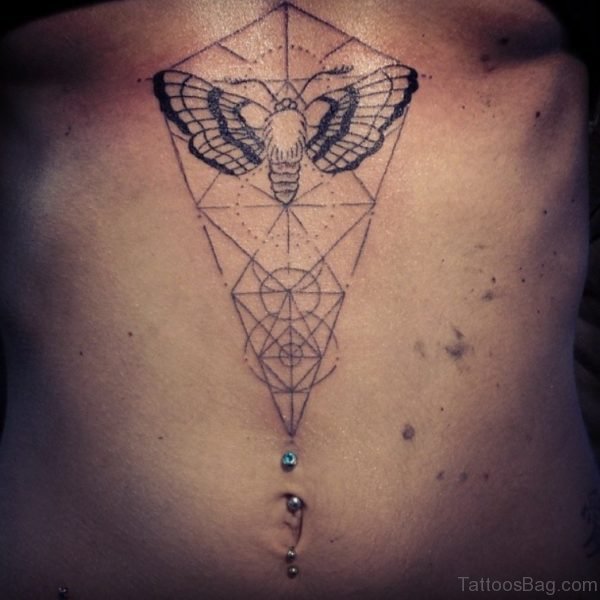 Geometric Butterfly Tattoo On Stomach 