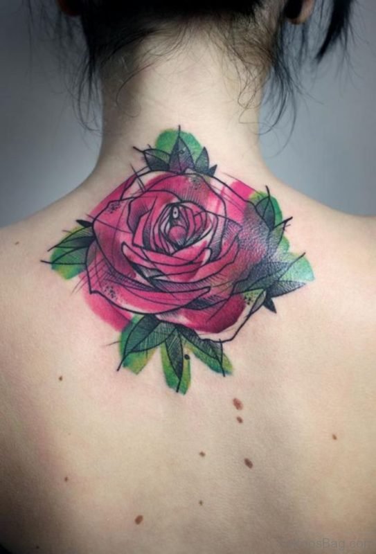 Geometric Rose Nape Tattoo