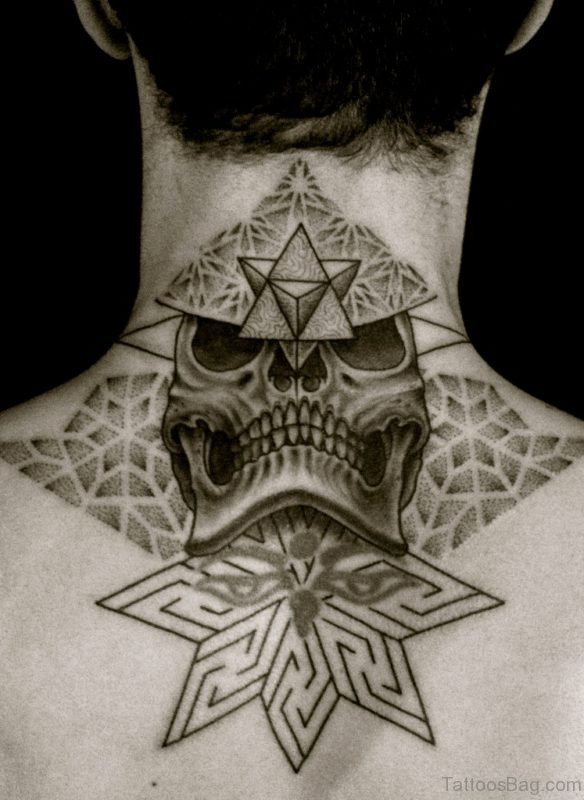 Geometric Skull Tattoo On Nape 