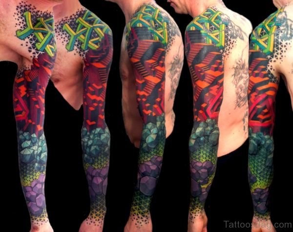 Geometric Tattoo On Full Sleeve 