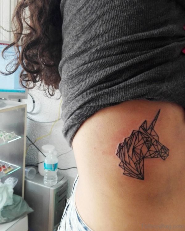 Geometric Unicorn Tattoo On Rib