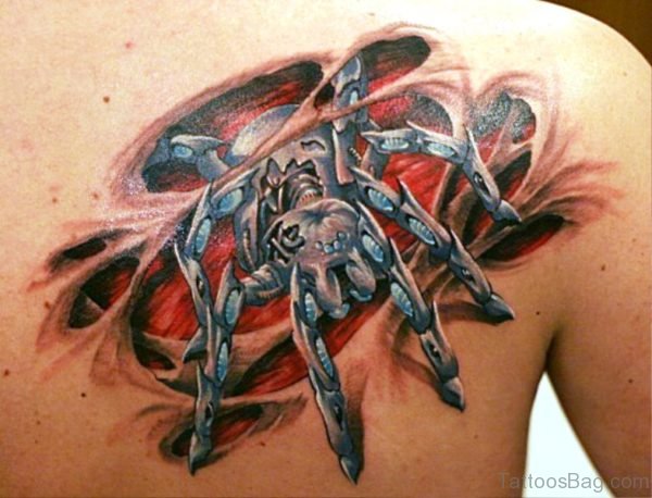Giant Spider Tattoo On Shoulder