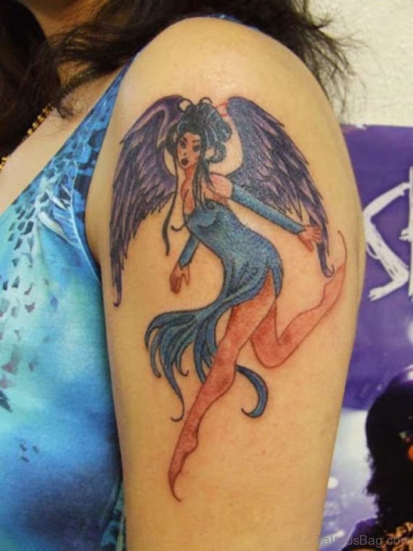 Girl Angel Tattoo On Shoulder 