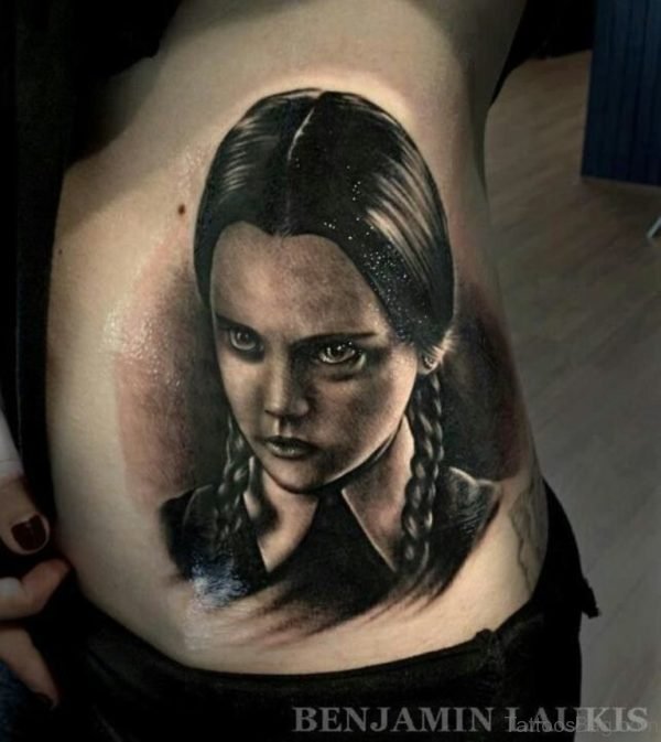 Girl Portrait Tattoo On Rib 