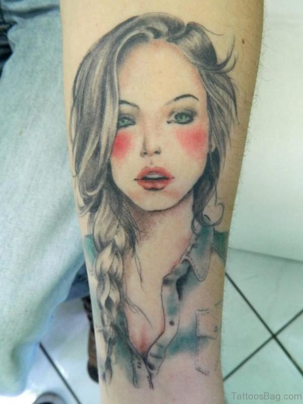 Girl Portrait Tattoo On Wrist 