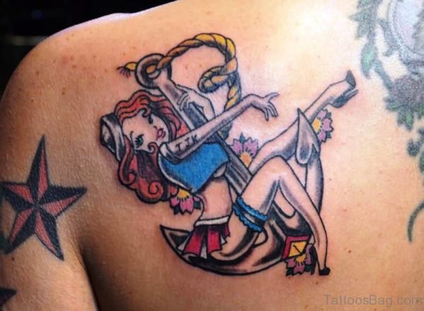 Girl Sailor Girl Tattoo On Back Shoulder